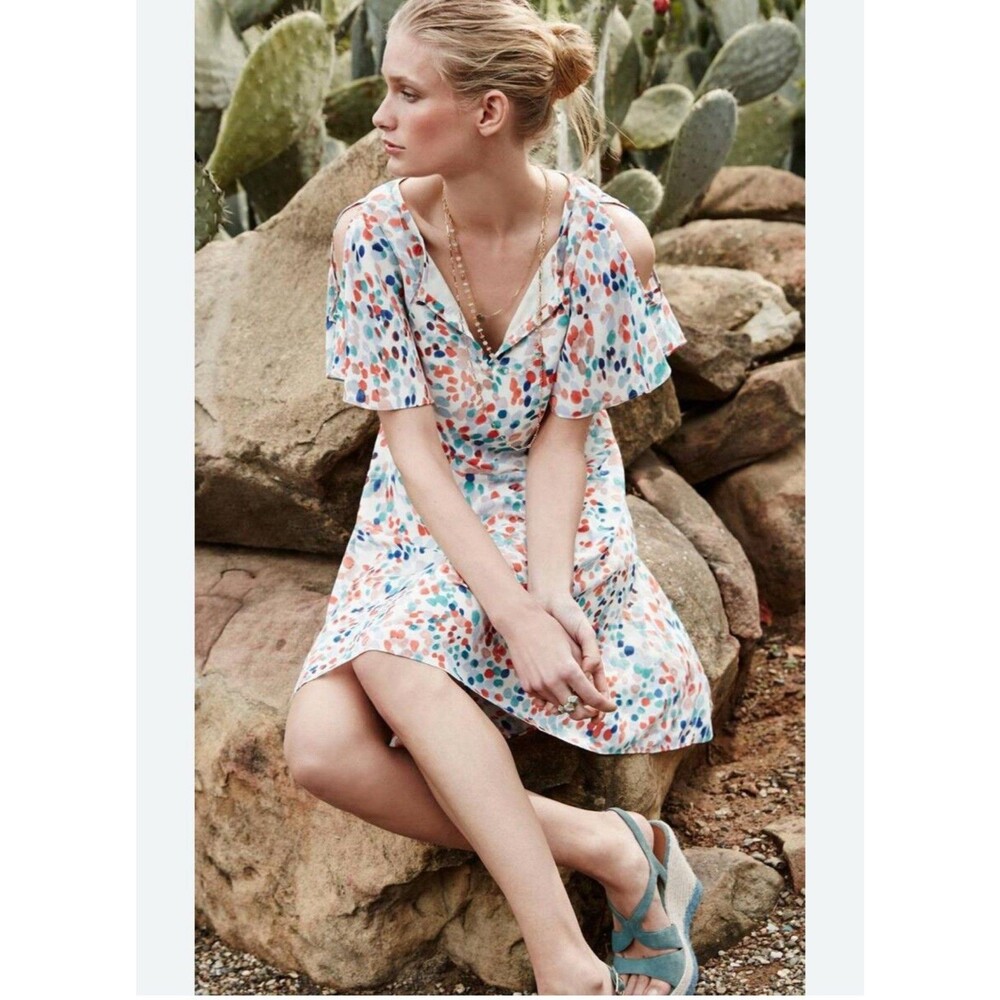 Maeve‎ Anthropologie Flutter Sleeve Water Color Polka Dot Dress Womens Size XS